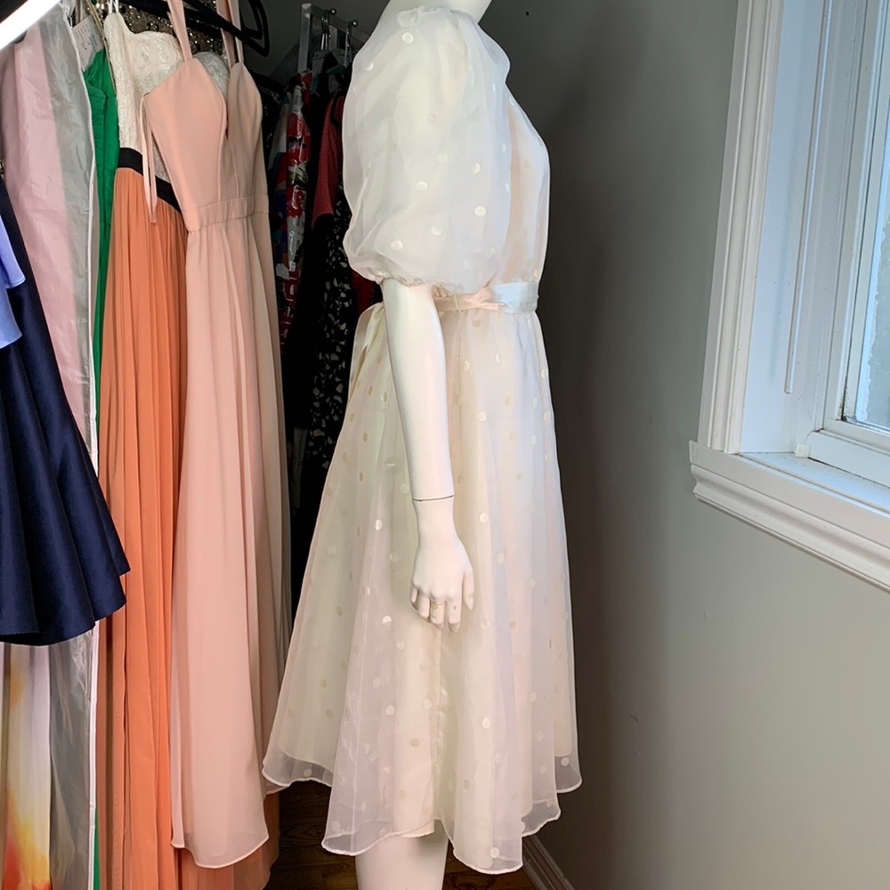 Beautiful Vintage 70s Dress Belted White white dots Wedding - Picture 5 of 14